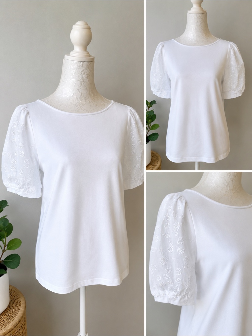 Talbots White Eyelet Sleeve Top